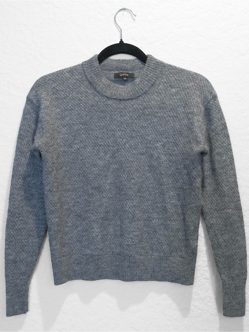 Quince Baby Alpaca-Wool Diamond Stitch Crew Size XS Charcoal Gray Quiet Luxury